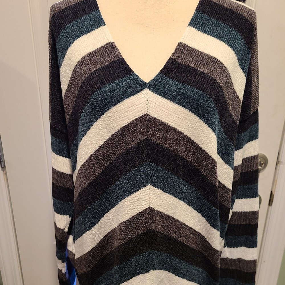 Chenille-Like Striped Emerald Sweater